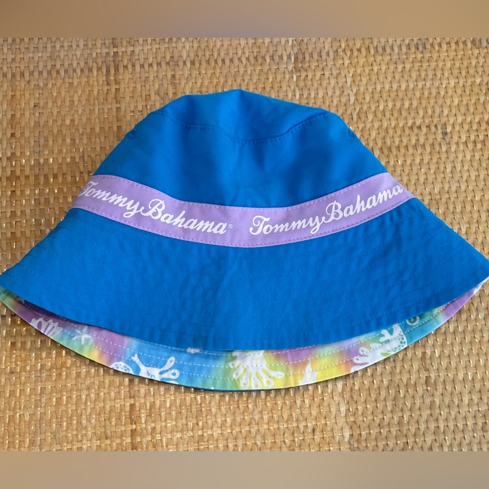Tommy Bahama Seahorse Reversible Swim Summer Bucket Hat Girls Adjustable 2T-4T